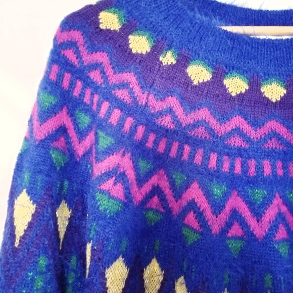 Time and Tru Fair Isle Sweater Blue Multi 80's/90's NWT - Picture 4 of 15
